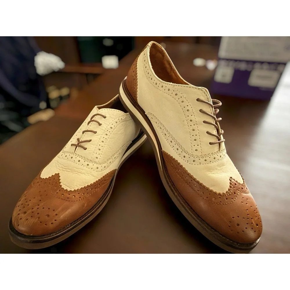 Polo Ralph Lauren Johnsly Brown Wingtip Oxford Leather Dress Sneakers Shoes 8.5D